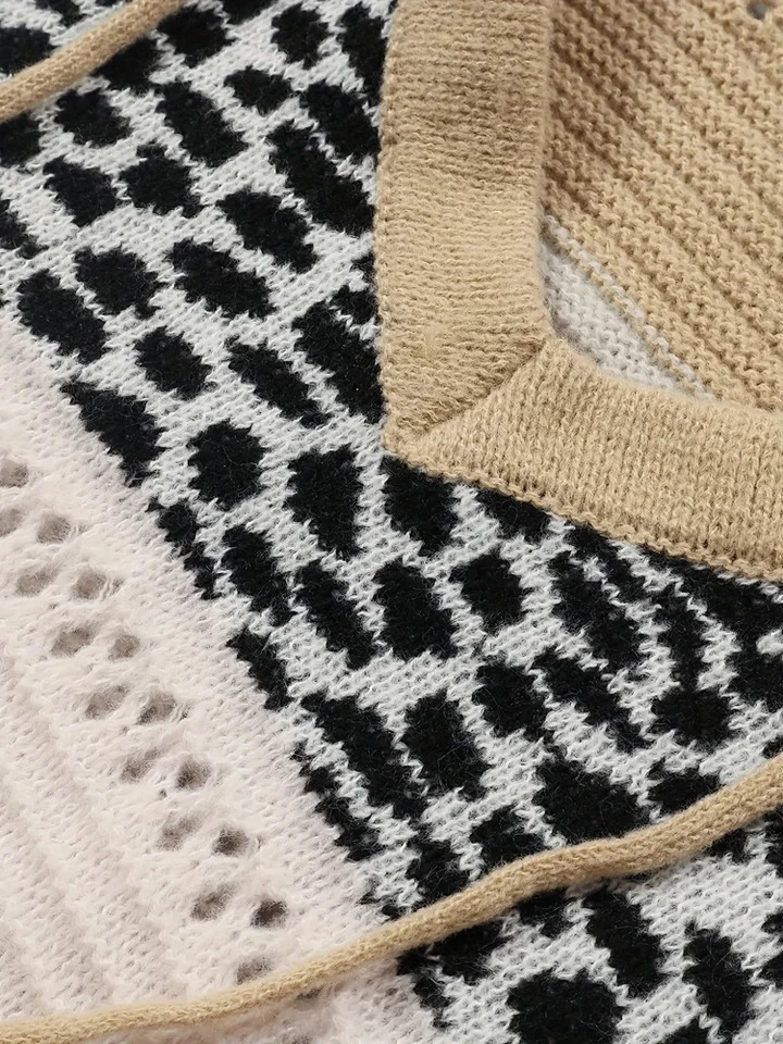 Plus Size Womens Autumn and Winter Pop Hooded Leopard Print Color Block Sweater Casual Style Acrylic Material 250728