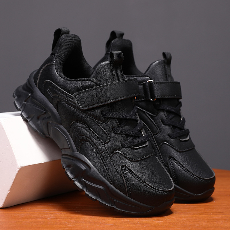 Children's Sports Girls' Little White Running Shoes Leather Mesh Breathable Boys' Travel Student Sneakers