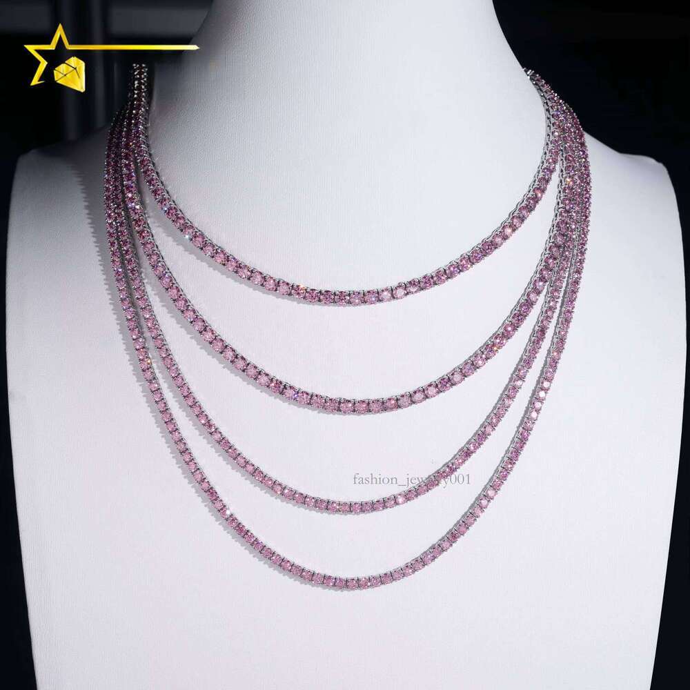 Pass Tester Hip-Hop 4mm Blue Green Pink Gold Sier Chalcedony Tennis Chain