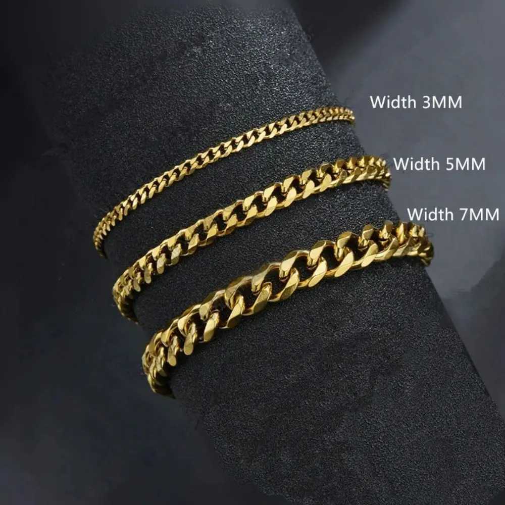 Wannee New Trendy Cuban Chain Men Bracelet Classic Stainless Steel 3 5 7mm Width Chain Bracelet For Men Women Jewelry Party Gift W250728