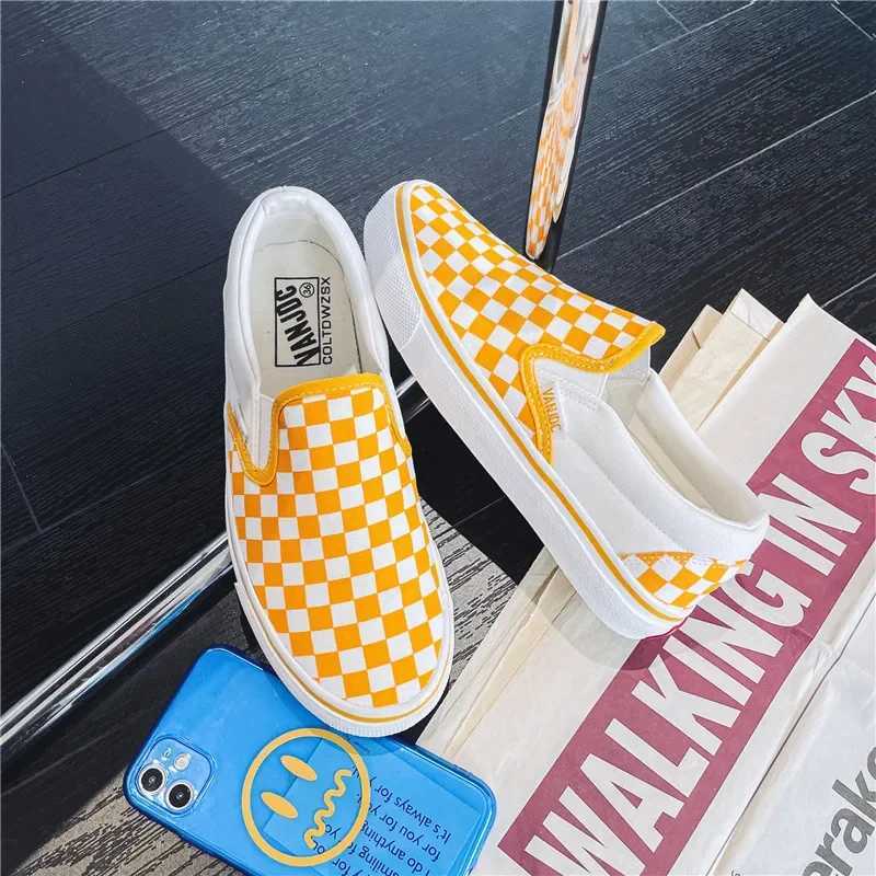 Canva Wens Casual Winter New Style Student Sports Shoes Spring Autumn Plaid Pattern Flat Bott Y250728