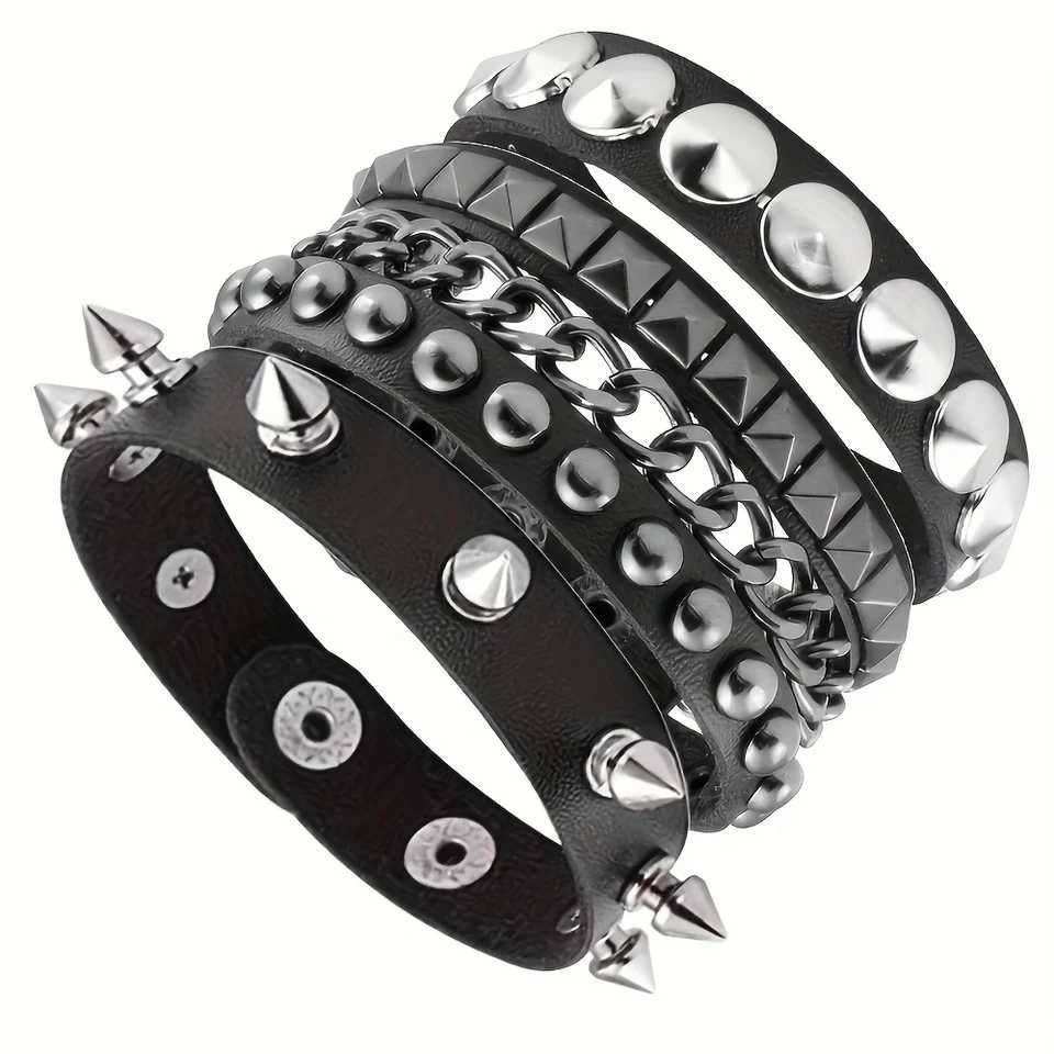 Vintage Leather Bracelets Punk Row Cuspidal Spikes Rivet Stud Wide Cuff PU Leather Punk Gothic Rock Unisex Goth Accessories W250728