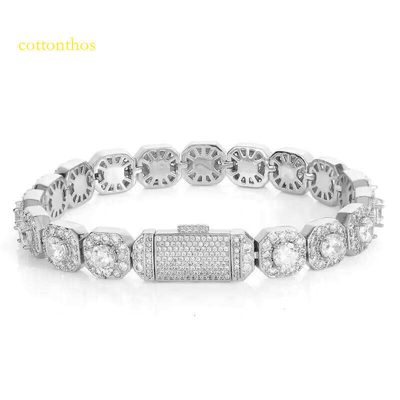 New Sier 10mm Tennis Chain Bracelet Hip Hop Style Dia VVS Moissanite Square 14K Bangle for Men Fine Jewelry