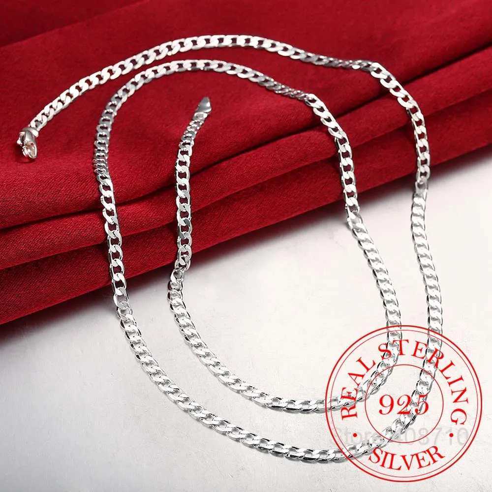 40cm-75cm 4mm 925 Sterling Silver Side Curb Chain Choker Necklace Women Girls Jewelry Colar Collier Collares Mujer Necklace XJ250708
