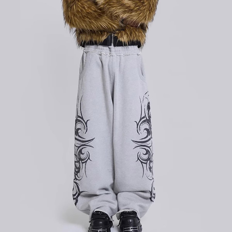 Men's Pants Y2K Gothic Sweatpants Destroyed Print Pattern Wide Leg Men Women Retro Distressed Hip Hop Streetwear Unisex Baggy Trousers
