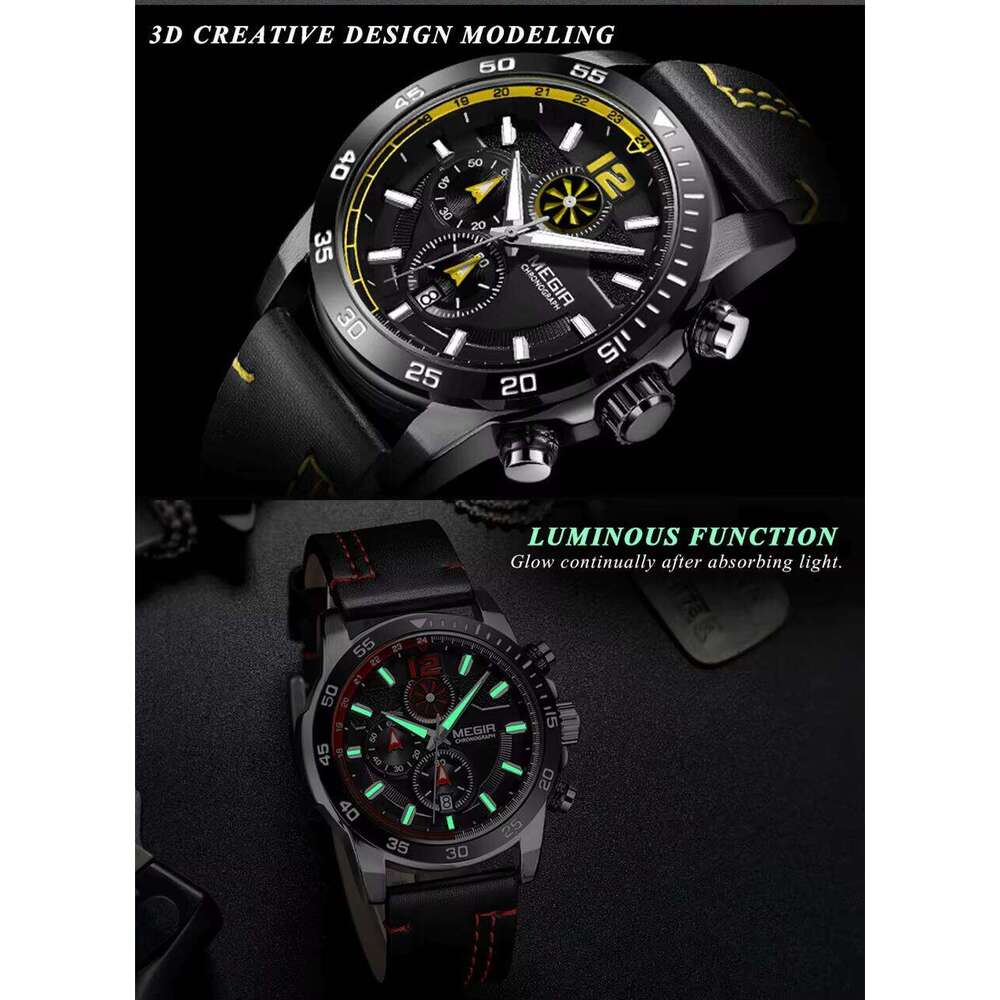 MEGIR Men's Oversized Sports Chronograph Watch - 53mm Silicone Strap, Waterproof, Luminous, Quartz - Bulk Wholesale Watch