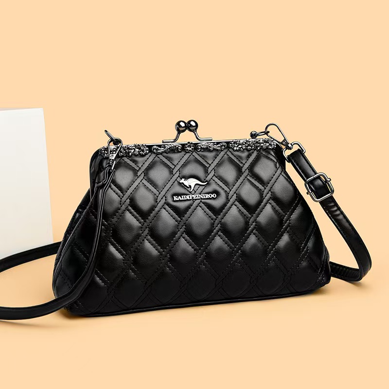 Women's Black Quilted Kiss-Lock Crossbody Bag Vintage Style Clutch Shoulder Purse Handbags Women Bags Designer Small Sac designer bagFashionable 
