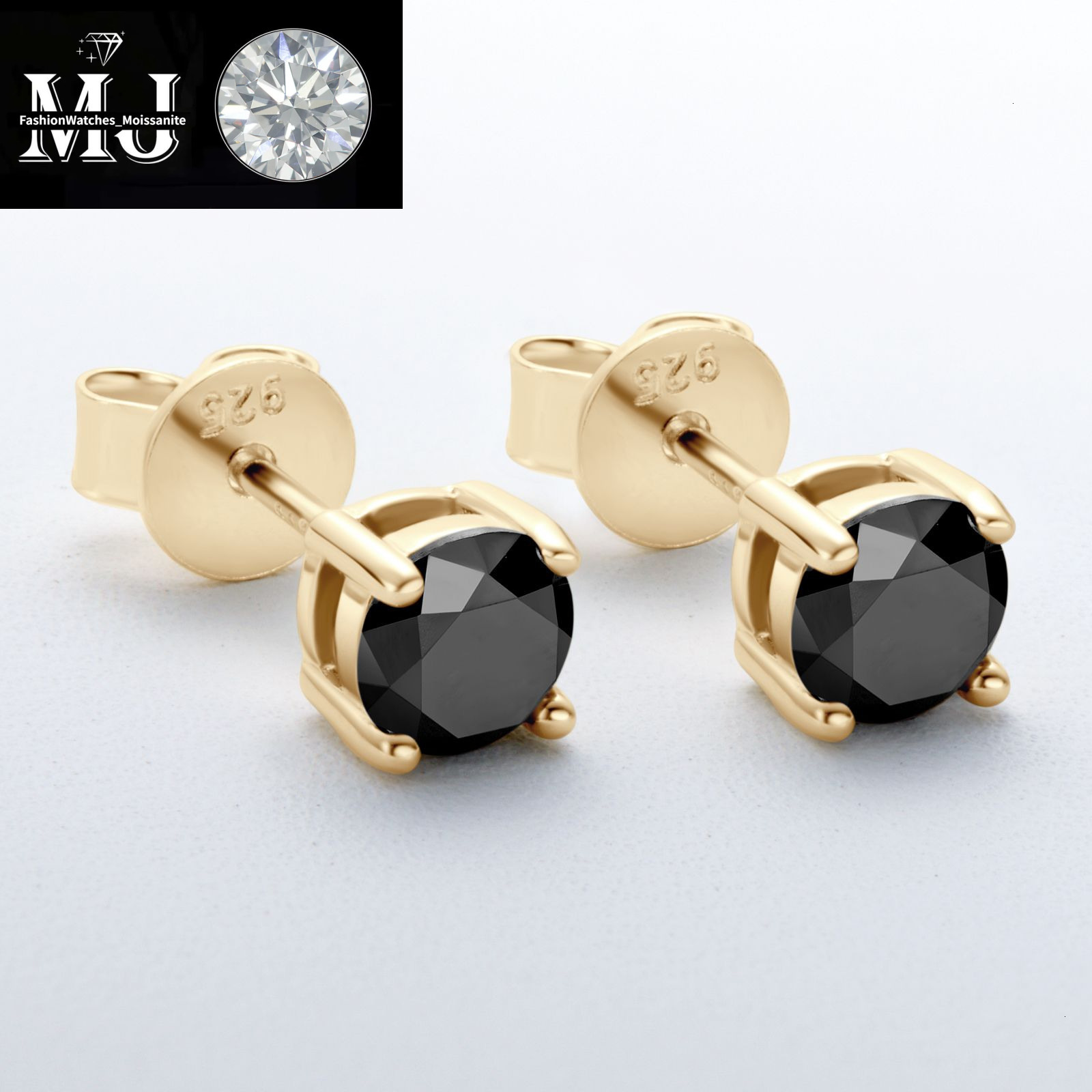 Stud Earrings Anziw Sparkle Real Moissanite Black Dia Sier Gold Ear Piercing Jewelry For Women Men Gifts 3mm/4mm/5mm
