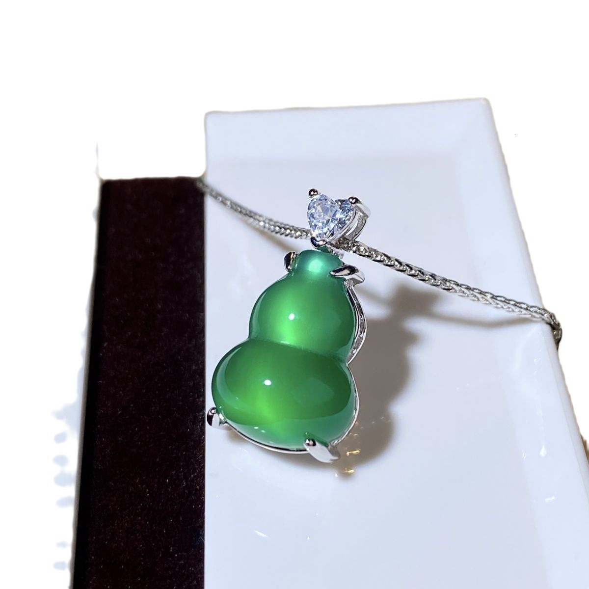 S Pure Sier Necklace Natural Green Chalcedony Agate Gourd Pendant Clavicle Chain New Chinese Style Women's Model Jewelry for Women