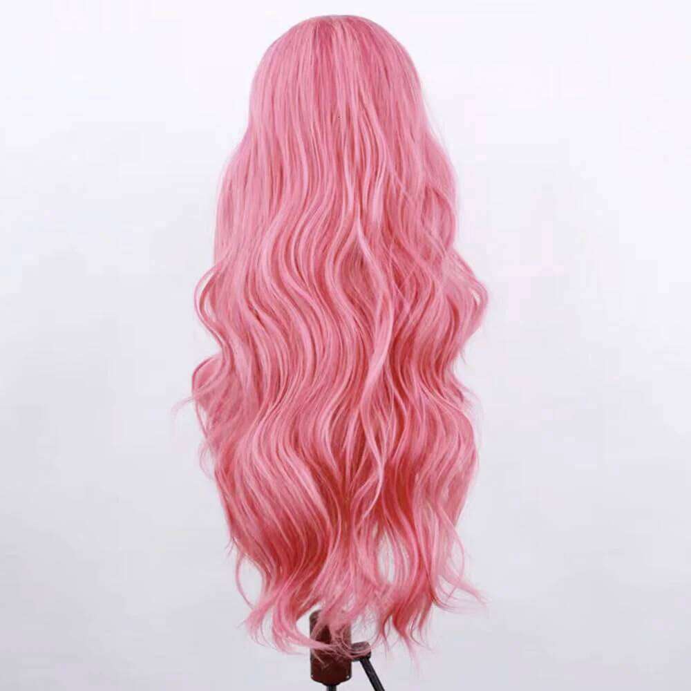 Synthetic Frontal Body Lace For Women Heat Resistant Hair Long Wave Wig Pastel Pink Daily Use Cosplay
