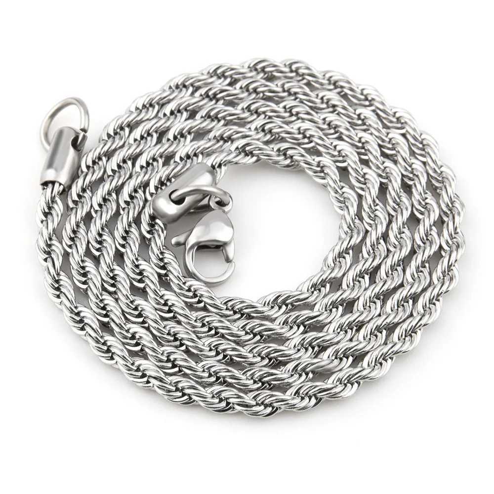 Silver Color 3mm Stainless Steel Necklace Men Twist Chain Basic Chain Hip Hop Jewelry Trend Accessories XJ250708