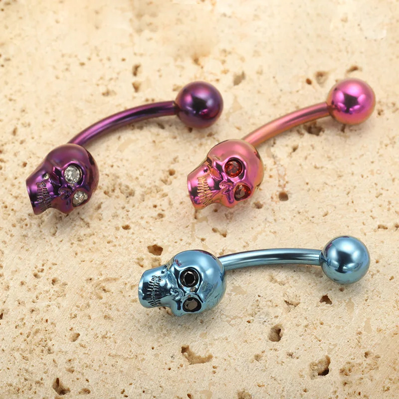 ASTM 36 Skull CZ Belly Button Ring Piercing 14G Female Thread Anodized Jewelry Punk Rock Gothic Body Belly Piercing 250722