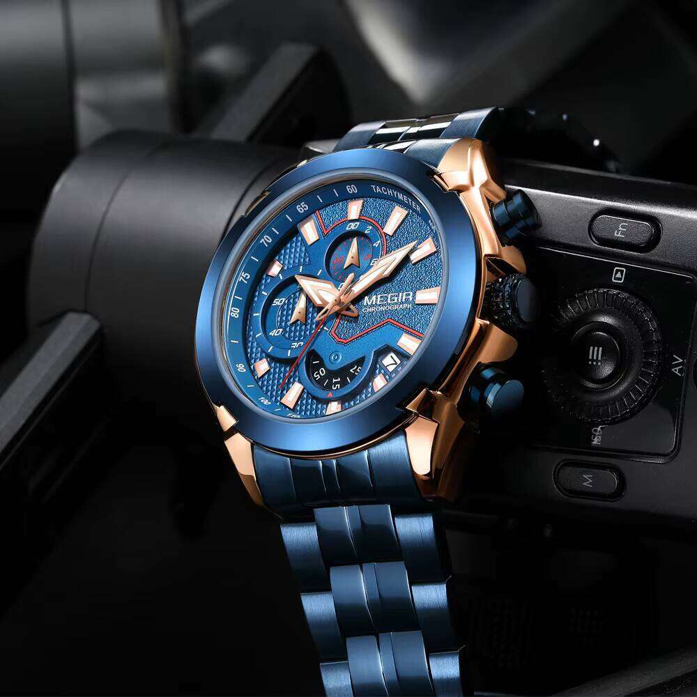 MEGIR Men's Chronograph Watch - 47mm Stainless Steel/Silicone, Waterproof, Luminous - Bulk Wholesale Watch