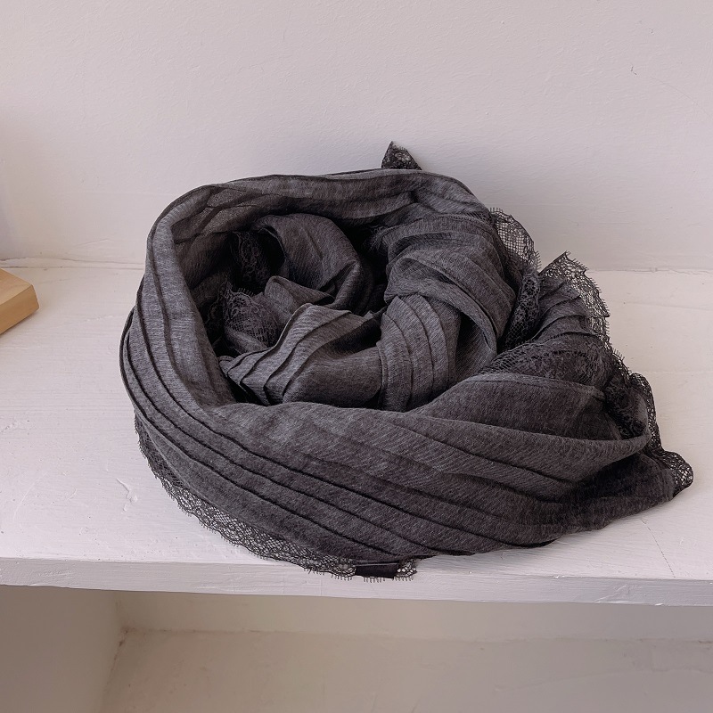 K1503 Linen lace cotton and linen thin scarf women's winter shawl spring and autumn fashionable neck scarf solid color gauze scarf