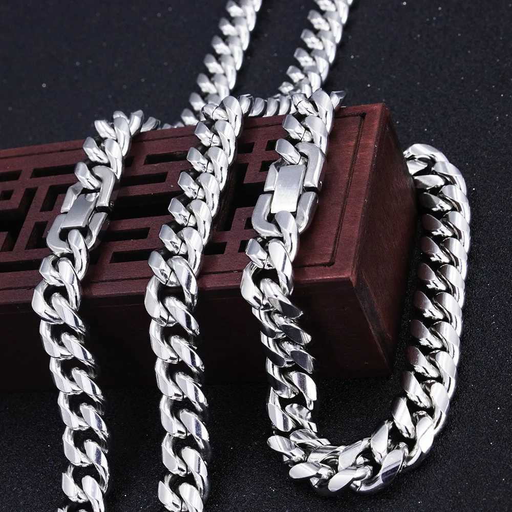 316L Stainless Steel Cuban Link Chain Necklace Bracelet for Men 8MM-12MM Wide Thick Punk Hip Hop Accessories MaleXJ250708