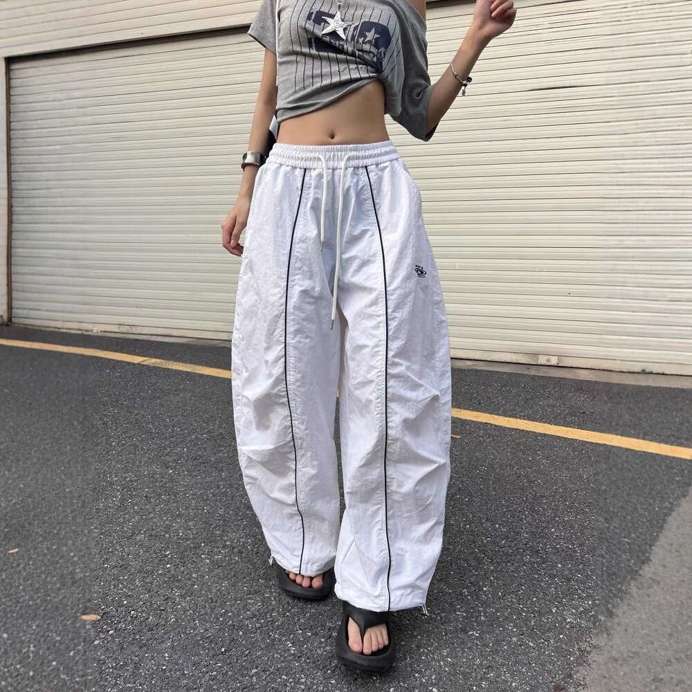American Style Pleated Striped Sports Cargo Paratrooper Unisex Casual Loose Wide Leg Scimitar Pants Trendy