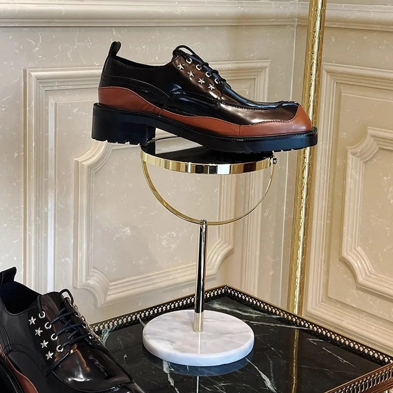 Genuine leather flat mens shoes autumn tie high-heeled thick-soled riveted leather shoes banquet formal large size men shoe 250723