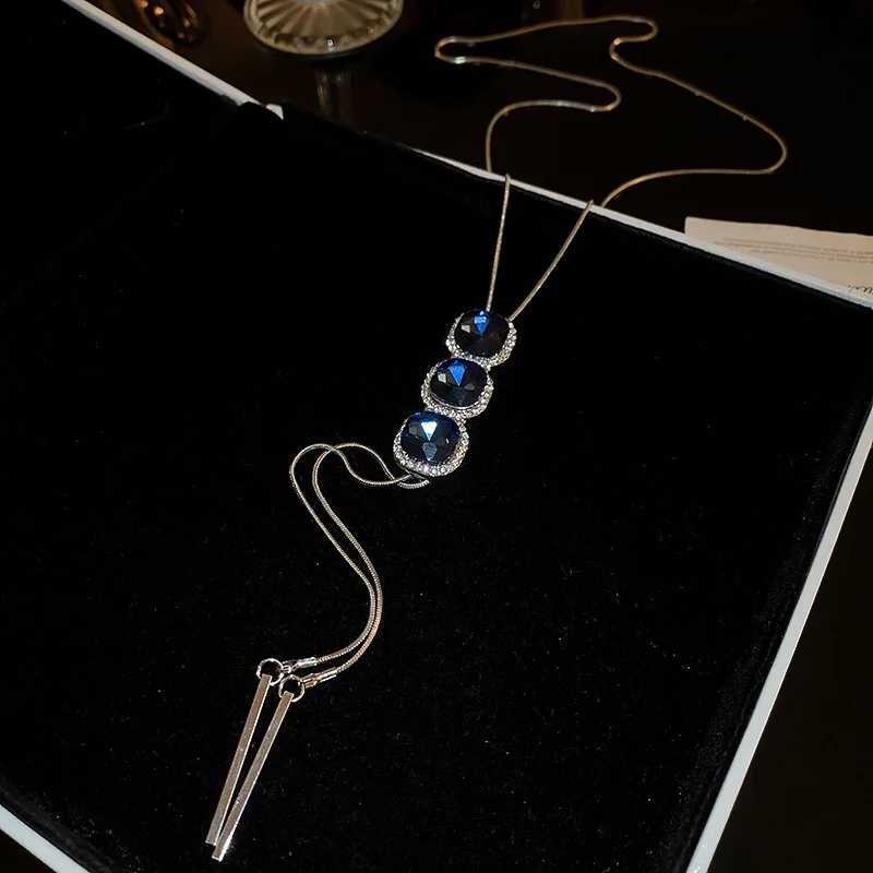 Elegant Long Necklace with Blue Crystal Tassel HighEnd Fashion Jewelry Gift for Women Z250910