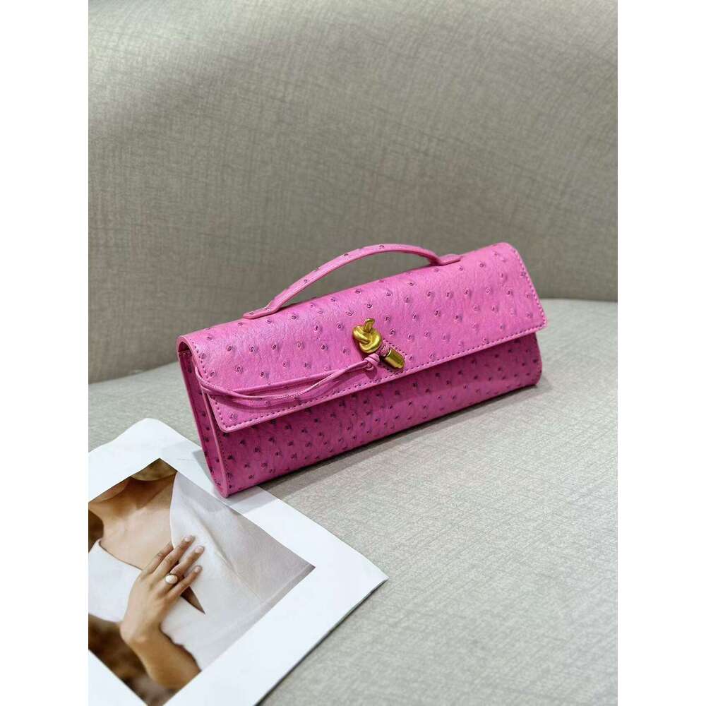 Ostrich Pattern Latch Lock Niche Horizontal High-End Baguette Shoulder Women's Underarm Clutch Bag