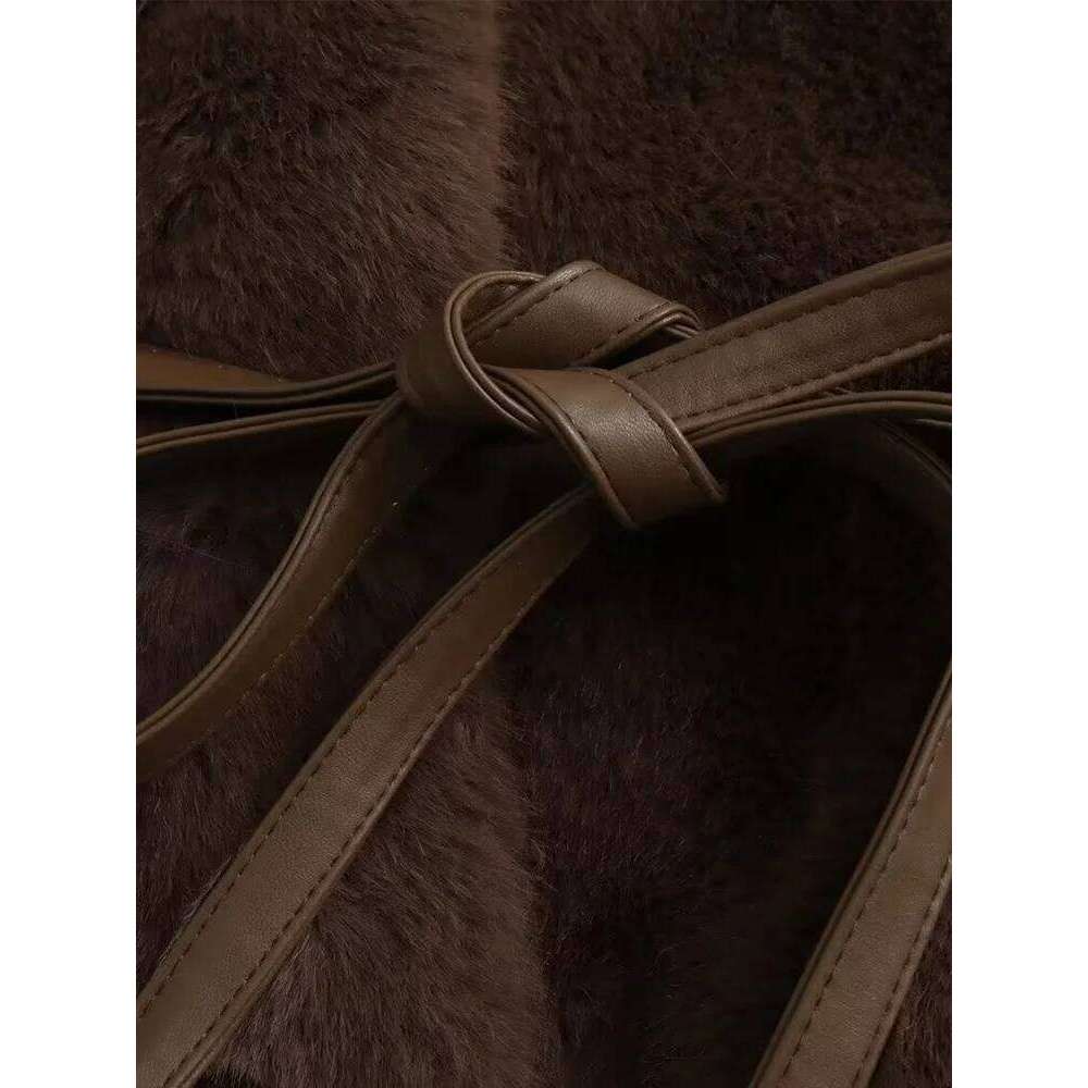 2024 Winter Imitation Mink Veet Lace-Up Waisted V-Neck Temperament Environmentally Friendly Fur Coat For Women