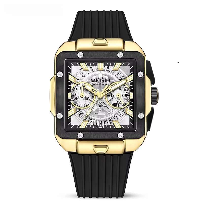 DHwatches MEGIR 2228 Men's Square Sport Watch - Chronograph, Luminous, 30M Waterproof, Silicone Strap, Fashion Quartz Watch with Date