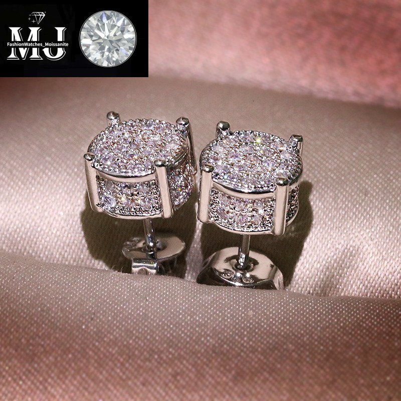 Mens Hip Hop 14 Moissanite Dia Earrings Designer sterg sier Jewelry Ear Stud Womens Fashion Gold Round Zircon Earring For Men Women HIPHOP