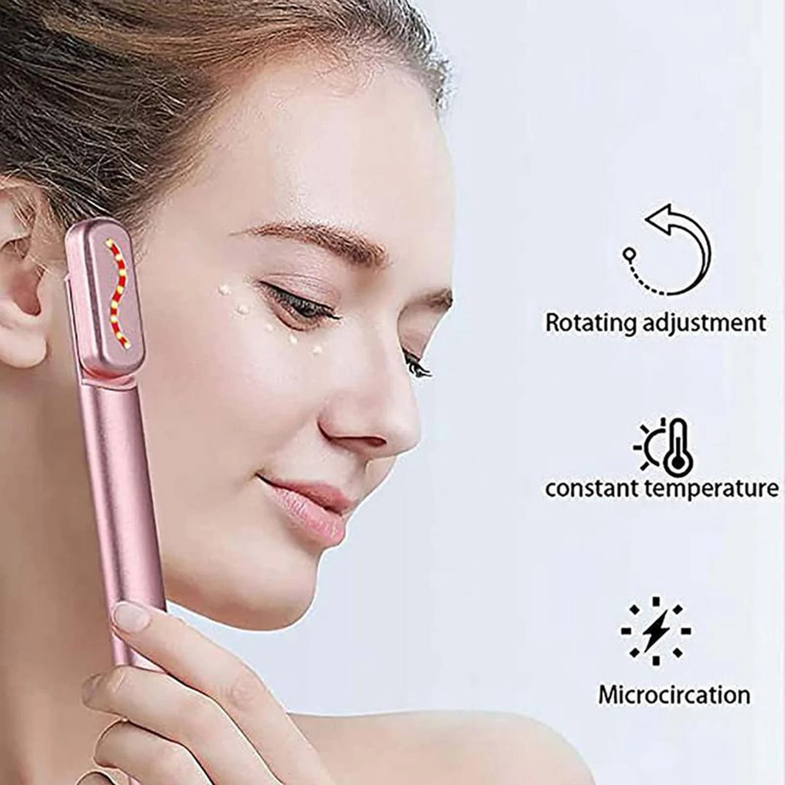 Eye Massager Wand Rechargeable Heated Vibration Electric Facial Beauty Device for Skin Care at Home Pink 250726