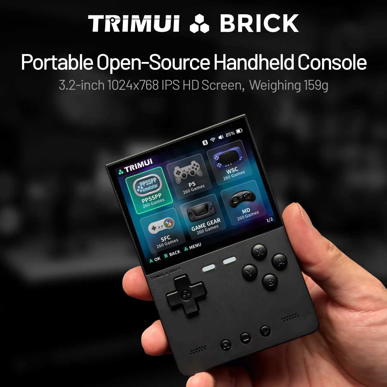 TRIMUI BRICK Handheld Game Console 3.2 IPS Sn A133P Linux System Trimui UI Metal Back Panel Key LED Lighting Keycaps S250628