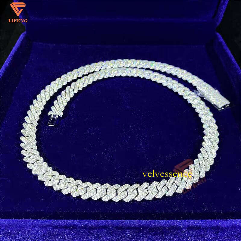 New Style 10mm 2 Rows Thick Solid Sterling Sier Men Hip Hop Jewelry Iced Out VVS Moissanite Cuban Link Chain Necklace