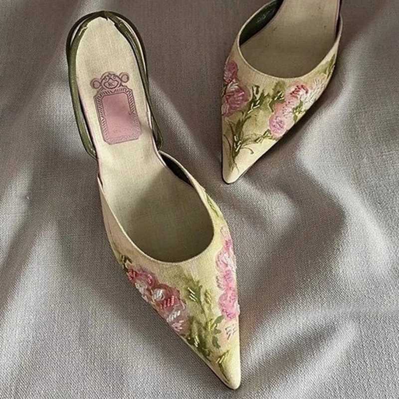 High Heels Women Sandals Flower Elegant Heeled Shoes Pointed Toe Women Slippers S2025 Summer New Pumps Luxury Womens Sandals XJ250728