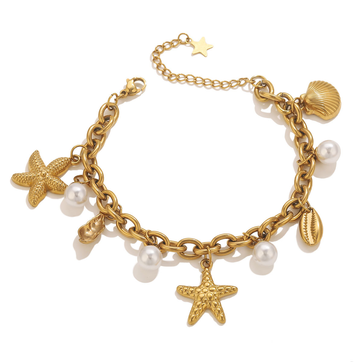 Durable Non-Fading Ti-Titanium Starfish Design Pearl Necklace Accessory