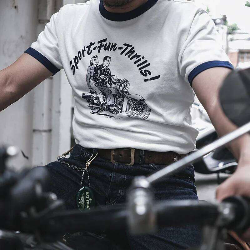 Designer Clothing 2025 Non Stock Rider Print T-Shirt Vintage Vibe Motorcycle Cotton Short Sleeve Tee Men