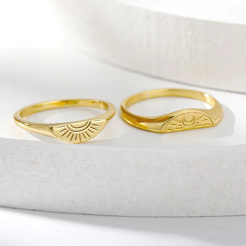 Vintage Moon Sun Rings Set For Women Stainless Steel Couple Ring Trend Wedding Y2k Jewelry Accessories anillos mujer 250723