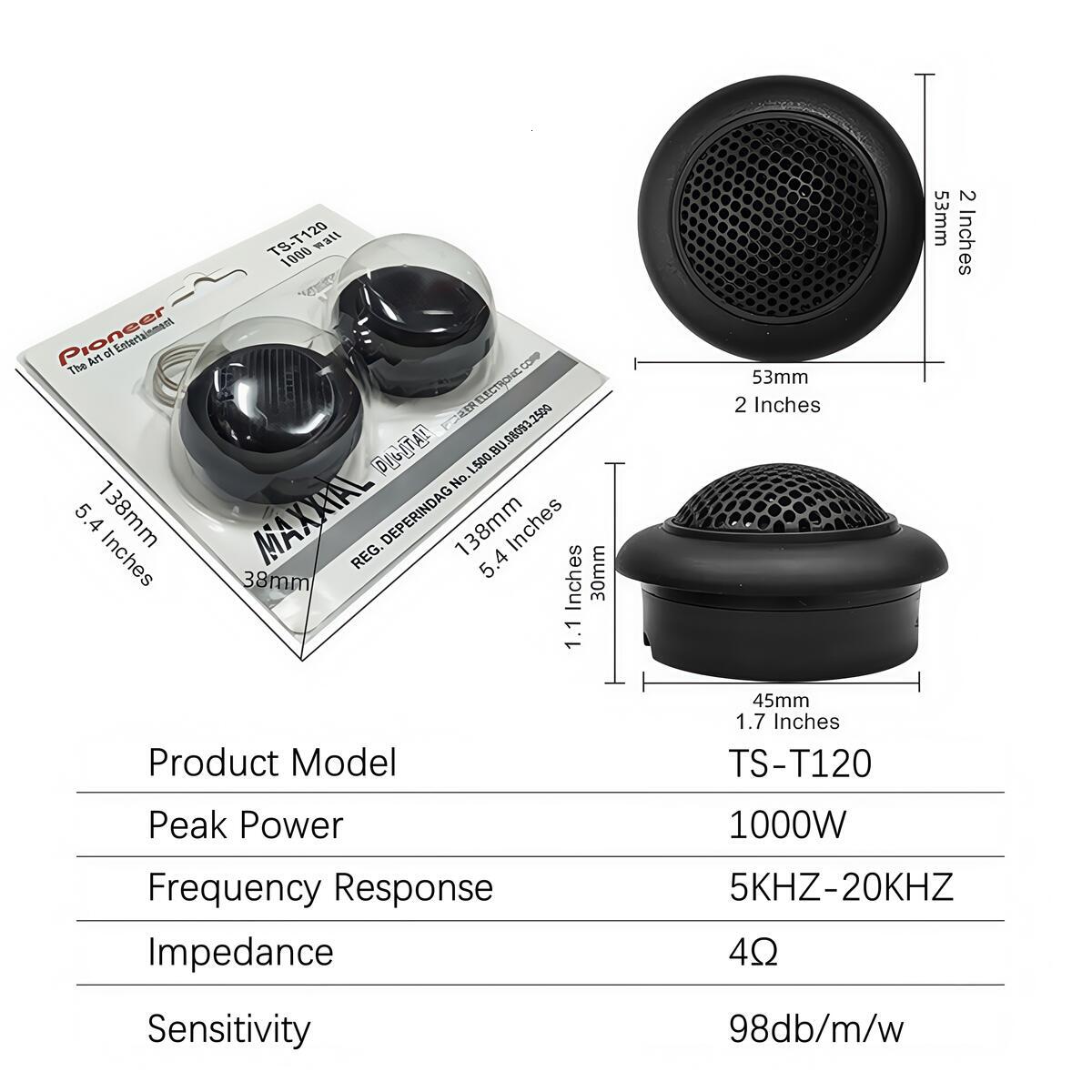 2pcs TS-T120 Car Speakers Audio Horns Vehicle Subwoofer Tweeter 12-24V 10W 89db General Purpose Black Loudspeaker Accessories