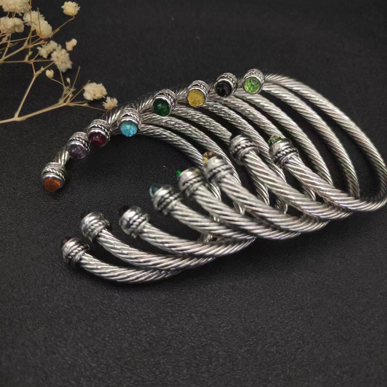 5mm cable bracelet twisted silver bracelets luxury jewelry women man gold Pearl head diamond stone Cuff bangle Bracelet fashion jewelrys party wedding gift