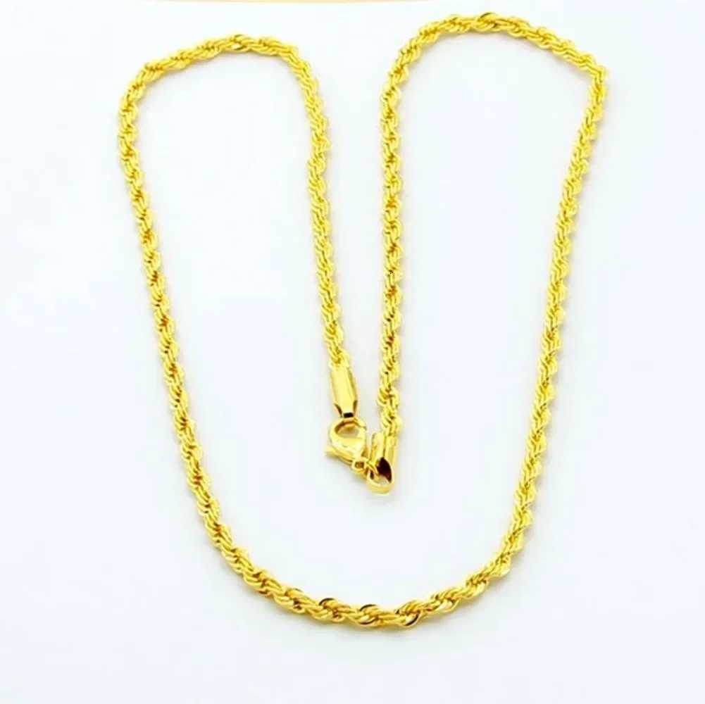 18K Gold Necklace 3MM Twisted Rope Twist Electroplating Chain for Men Women Wedding Jewelry Gifts XJ250708