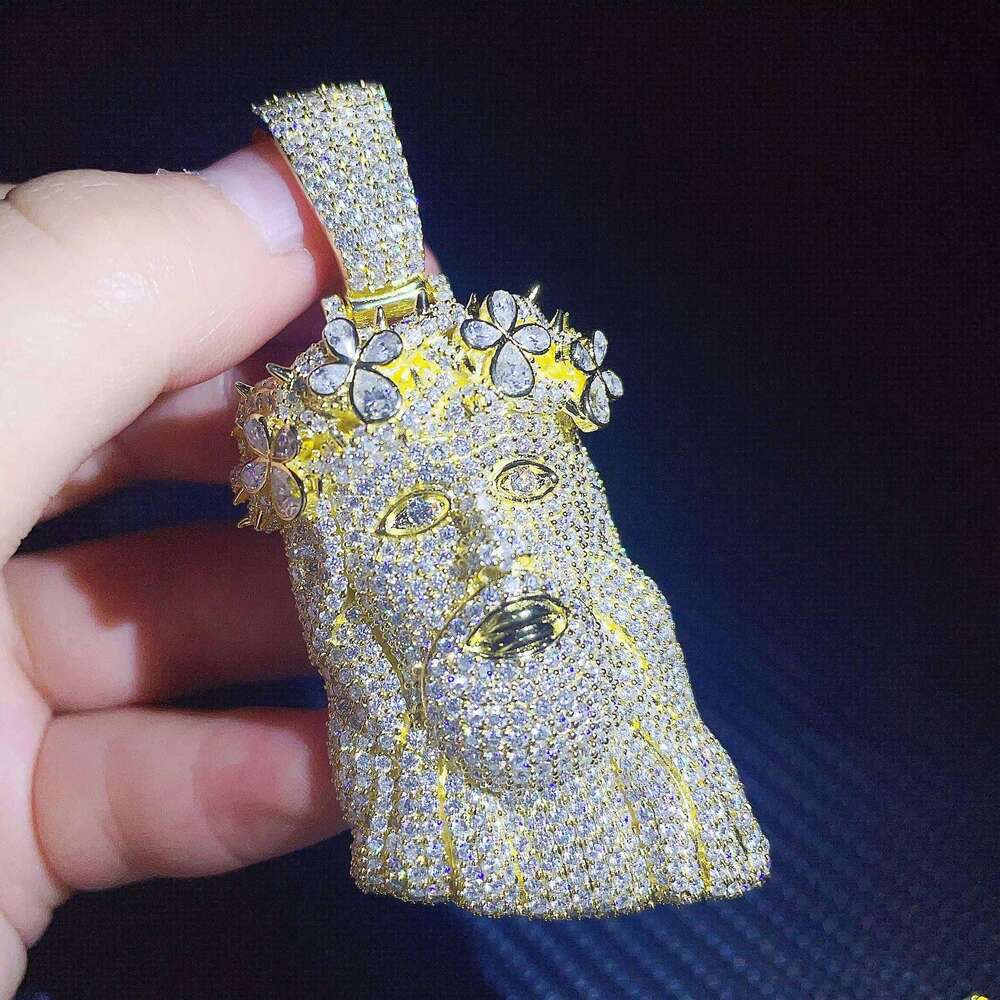 Ice Out Jewelry Sier Mens Vvs Dia Head Moissanite Hip Hop Jesus Pendant