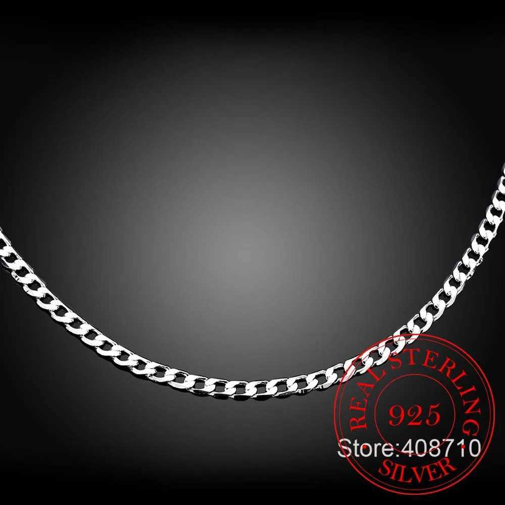 40cm-75cm 4mm 925 Sterling Silver Side Curb Chain Choker Necklace Women Girls Jewelry Colar Collier Collares Mujer Necklace XJ250708