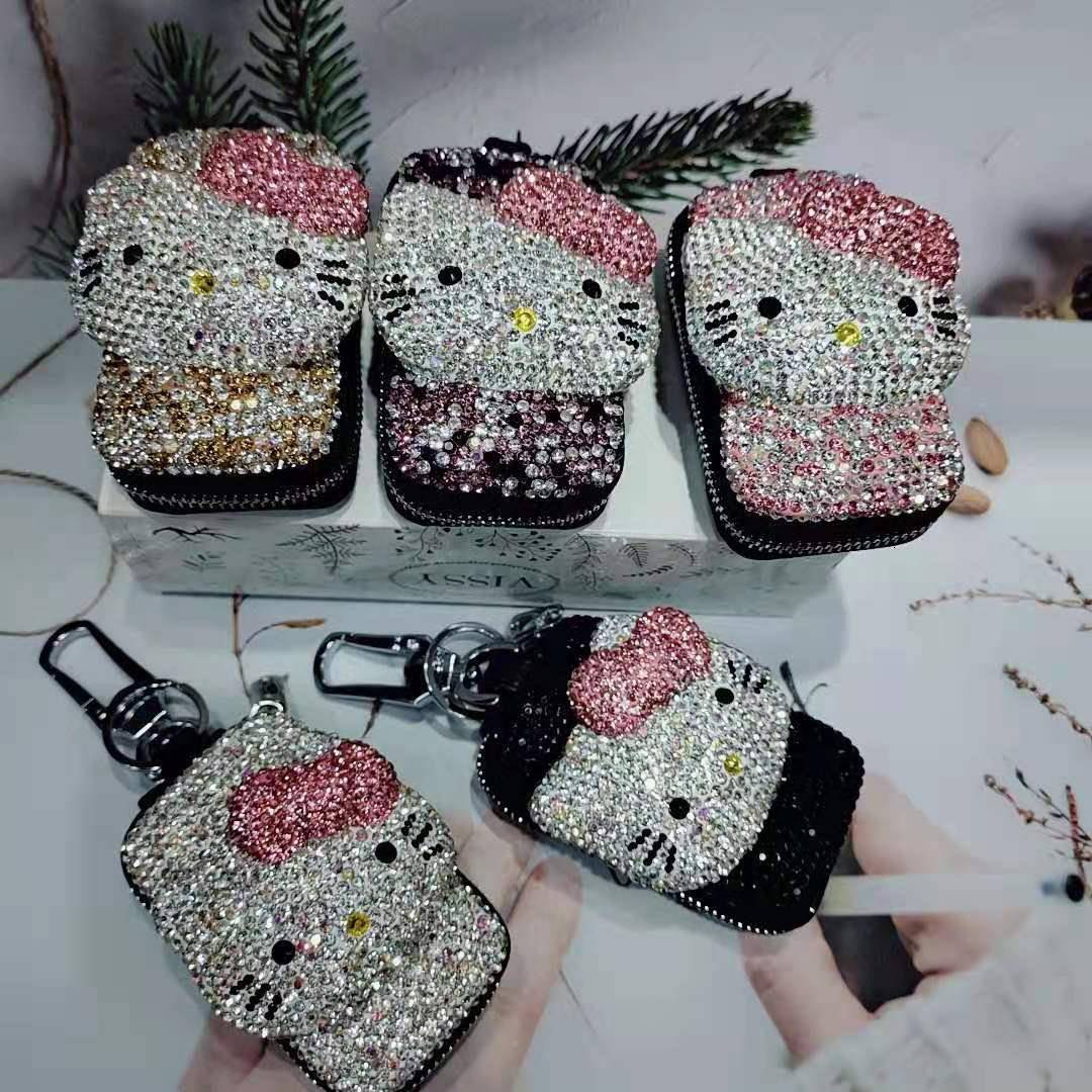 Cute Cat Rhinestone Keychain for Car Key Holder Key Bag Key Case Car Remote Bag i250728