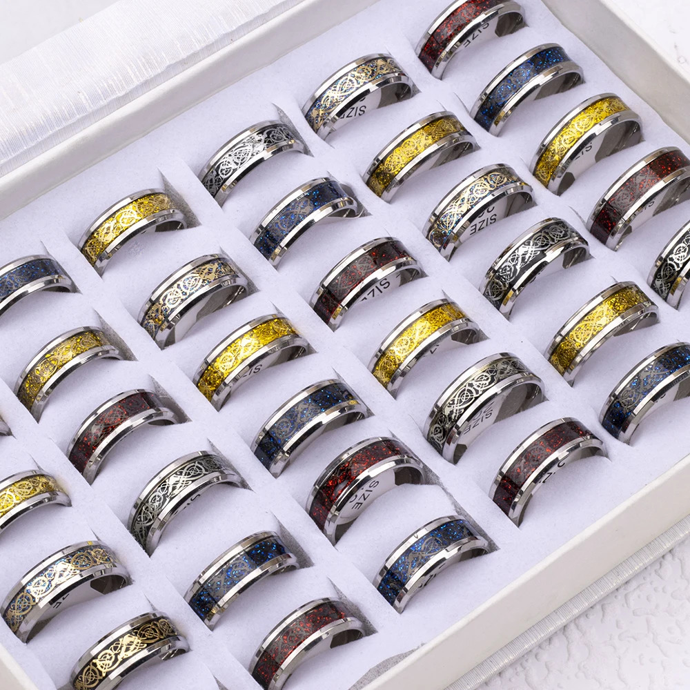 Wholesale 24Pcs/Lot Retro Dragon Waterproof Stainless steel Ring for Men Punk Style Party Gifts 250723