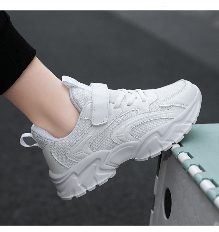 Children's Sports Girls' Little White Running Shoes Leather Mesh Breathable Boys' Travel Student Sneakers