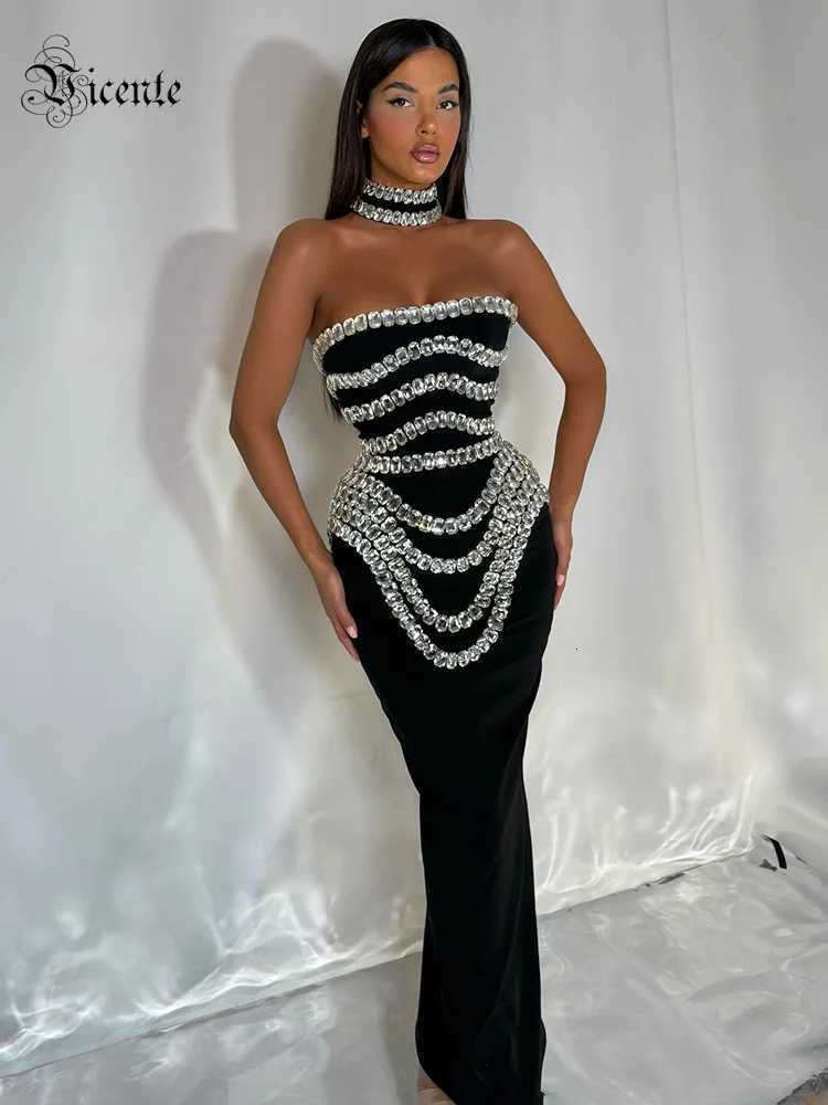 VC Black Strapless Long Dress Embellished Bodycon Bandage Prom Celebrity Party Evening Gowns Dropshipping Z250728