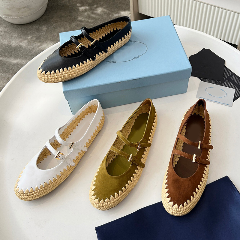 Women buckle flats shoes luxury designer ballet flats raffia suede leather designer ballerina flats classics mary jane shoes green tan dress shoes women flat shoes