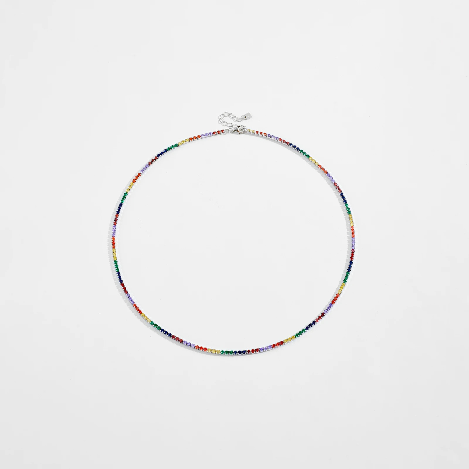 ANDYWEN 925 Sterling Silver Gold Rainbow Zircon CZ 2mm Tennis Chain Choker Necklace Women Party Colorful Birthday Gift 250722