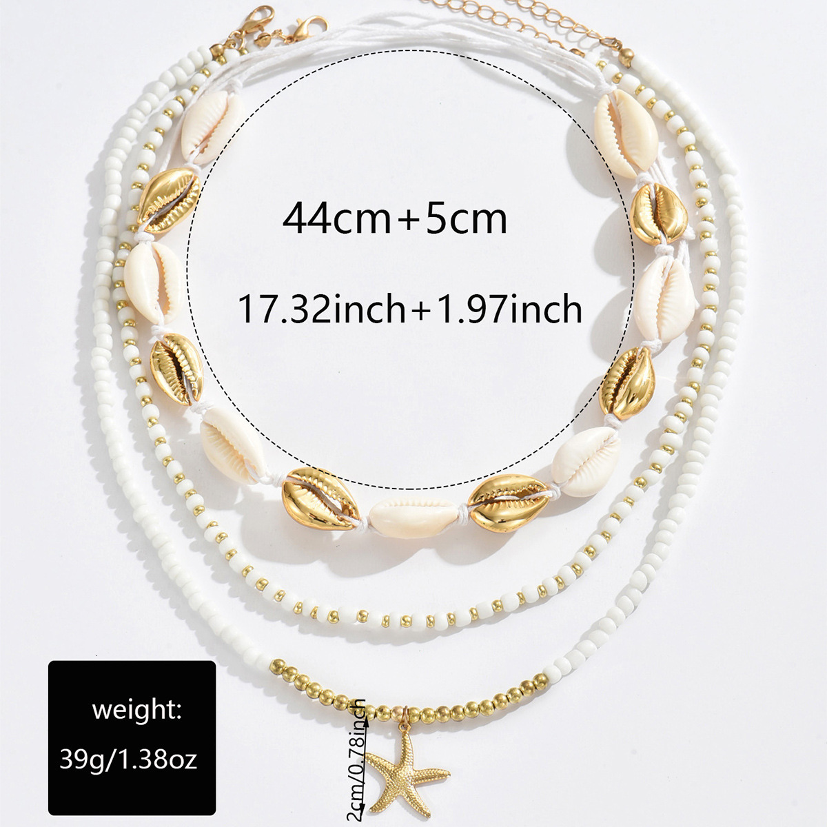 Summer Ocean Beach Style Shell Set Bohemian White Rice Bead Necklace Collarbone Chain Jewelry for Women