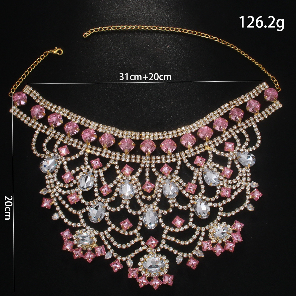 Stonefans Pink Exaggerated Choker Necklace for Women Wedding Jewelry Charming Oversize Rhinestone Chunky Choker Chain Drag Queen 250118