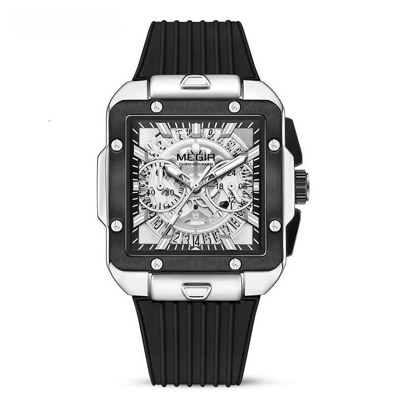 DHwatches MEGIR 2228 Men's Square Sport Watch - Chronograph, Luminous, 30M Waterproof, Silicone Strap, Fashion Quartz Watch with Date
