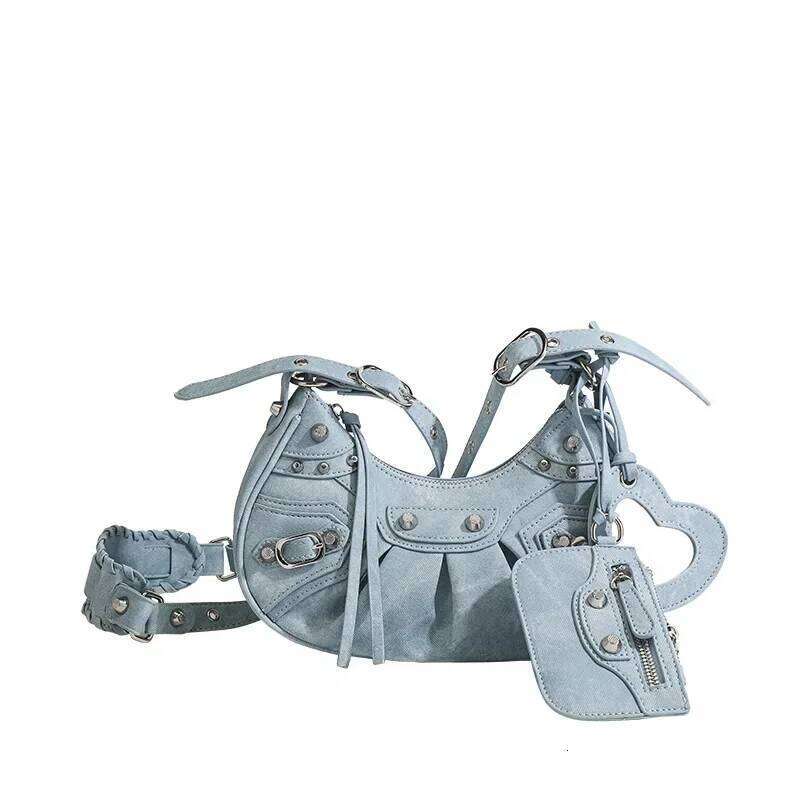 Trendy New Cropped Studded Fringed Versatile Motorcycle Crossbody Bag For Women Fashionable Pleated Design Single Shoulder Sling