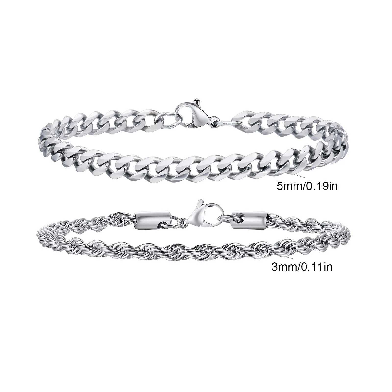 2pcs Mens Chain Bracelets Silver Gold Black Color Stainless Steel Twisted Rope Chain Trendy Cuban Chain Wristband Gift W250728