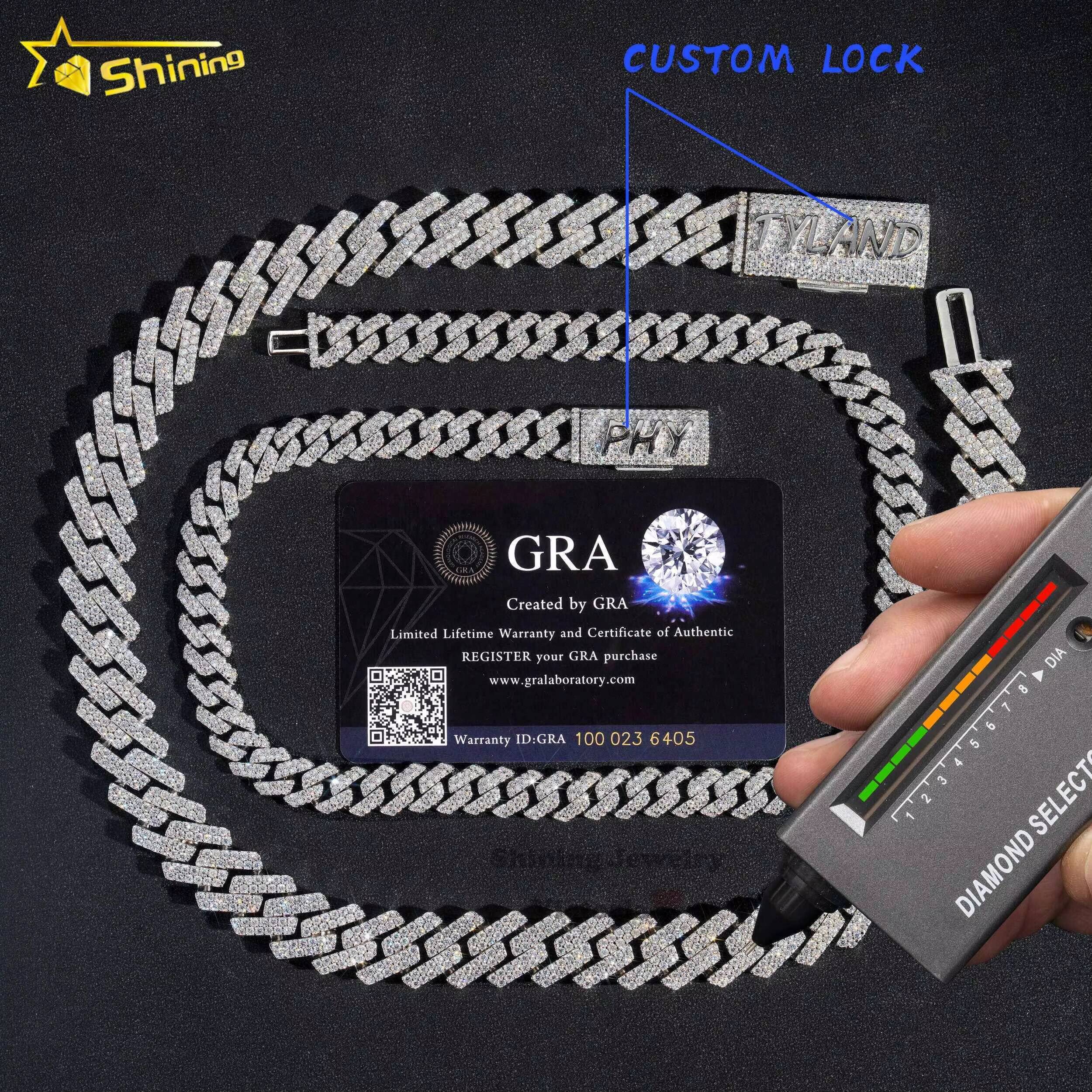 Wholesale Price Popular Pass Diamond Tester 925 Silver 10mm 15mm Two Rows Iced Out Hip Hop Moissanite Diamond Cuban Link Chain